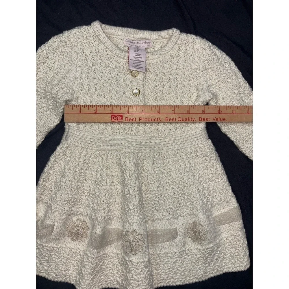 Catherine Malandrino Mini Baby Girl Sweater Dress Ivory Metallic 12M metallic